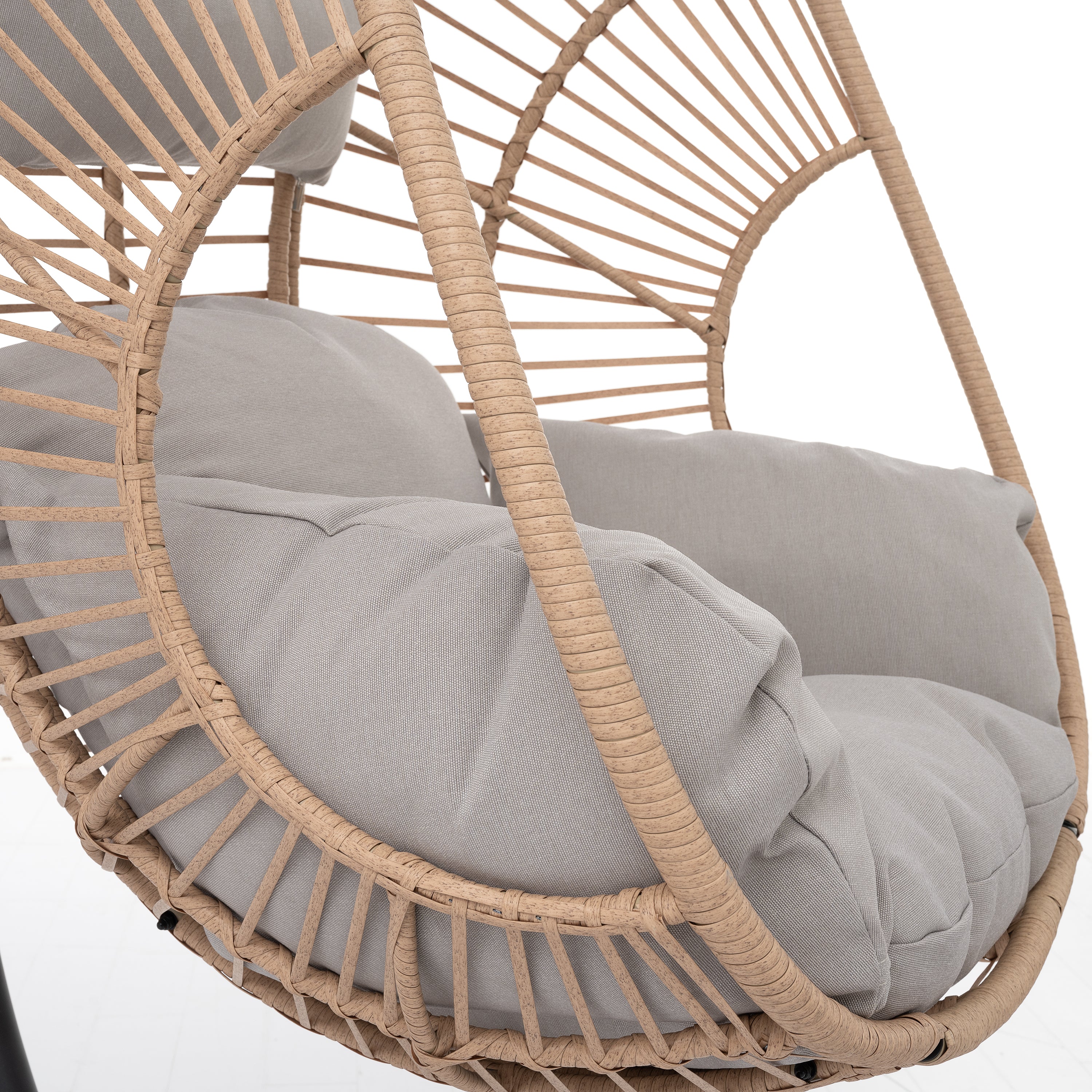 Fauteuil suspendu balançoire œuf pour usage intérieur et extérieur – Rotin couleur naturelle, avec coussin