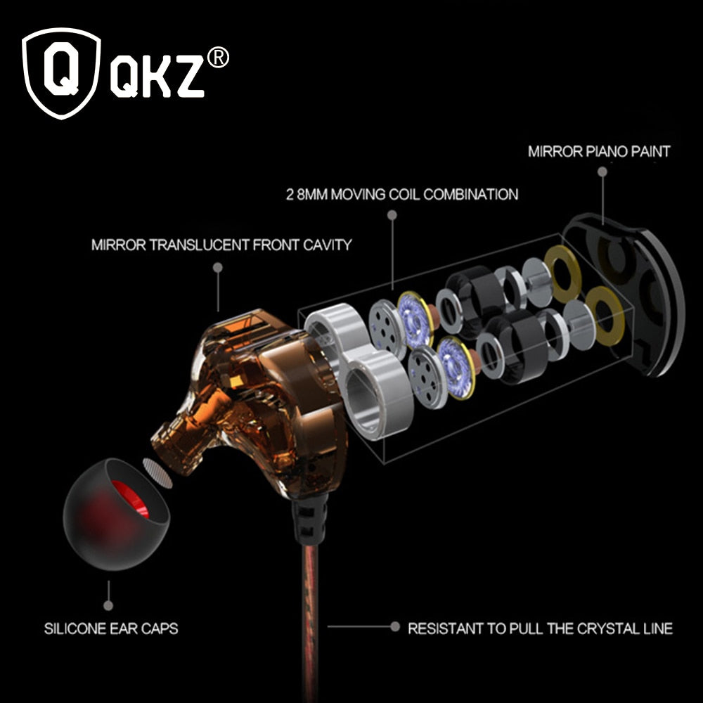 Écouteurs filaires – Mini double pilotes dynamiques hybride original – QKZ KD4