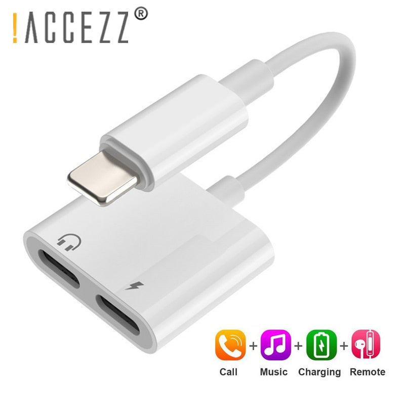 Adaptateur 2 en 1 charge audio pour iPhone 7, 8 Plus, X, XS, XR, MAX – Double connecteur Lightning et jack 3,5 mm
