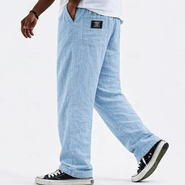 Loose Pant Drawstring Cotton-Polyester Casual Straight Wide leg