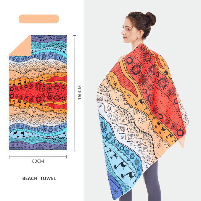 Double sided velvet microfiber beach towel absorbent and quick drying