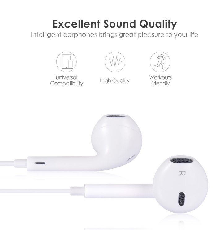 Écouteur filaire stéréo avec télécommande et microphone – Prise 3,5 mm pour iPhone