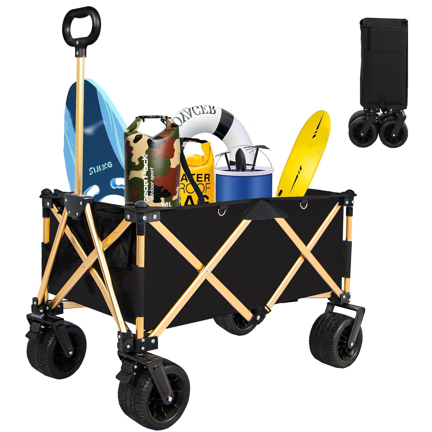 Chariot de plage pliant robuste – Utilitaire pour sable avec grandes roues