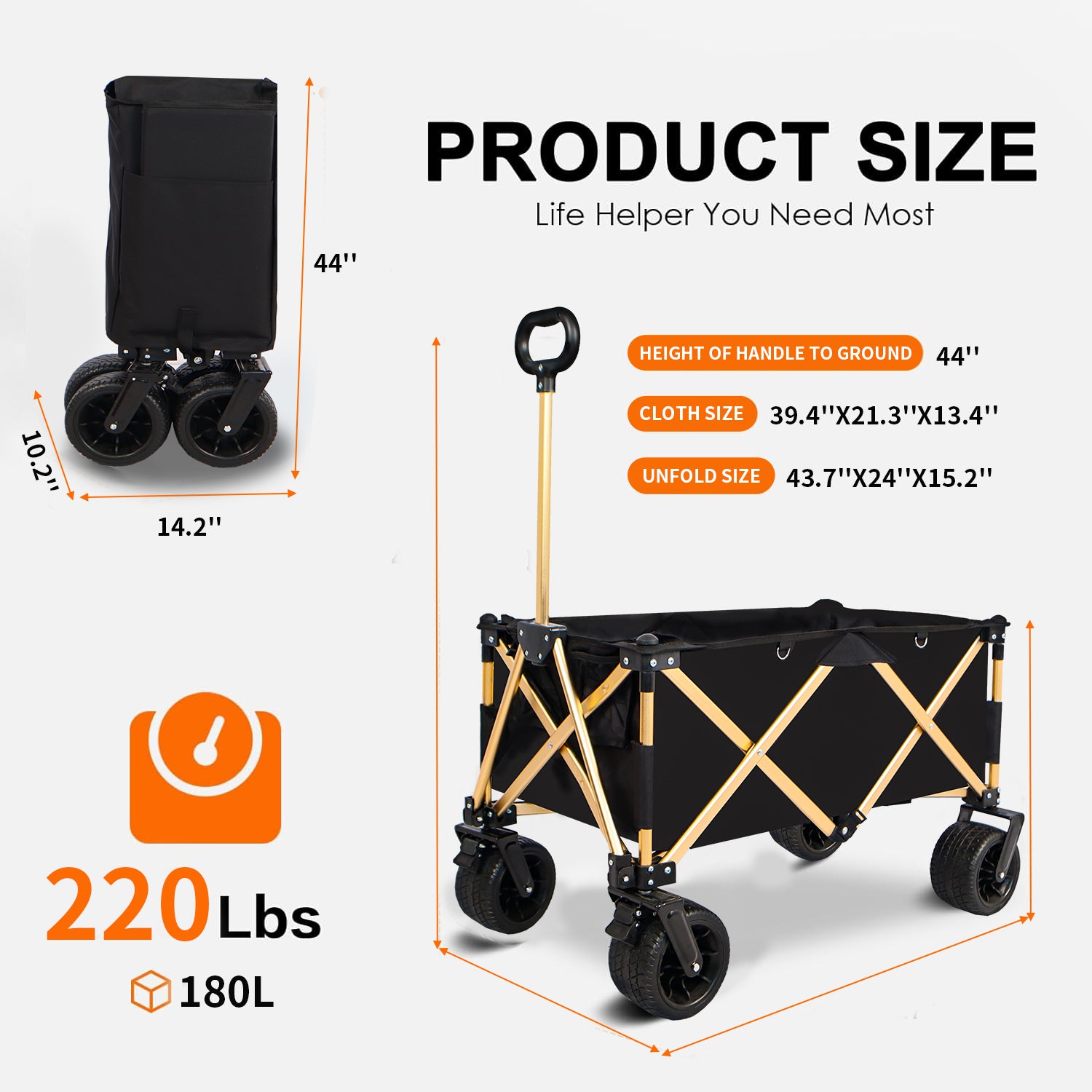 Chariot de plage pliant robuste – Utilitaire pour sable avec grandes roues