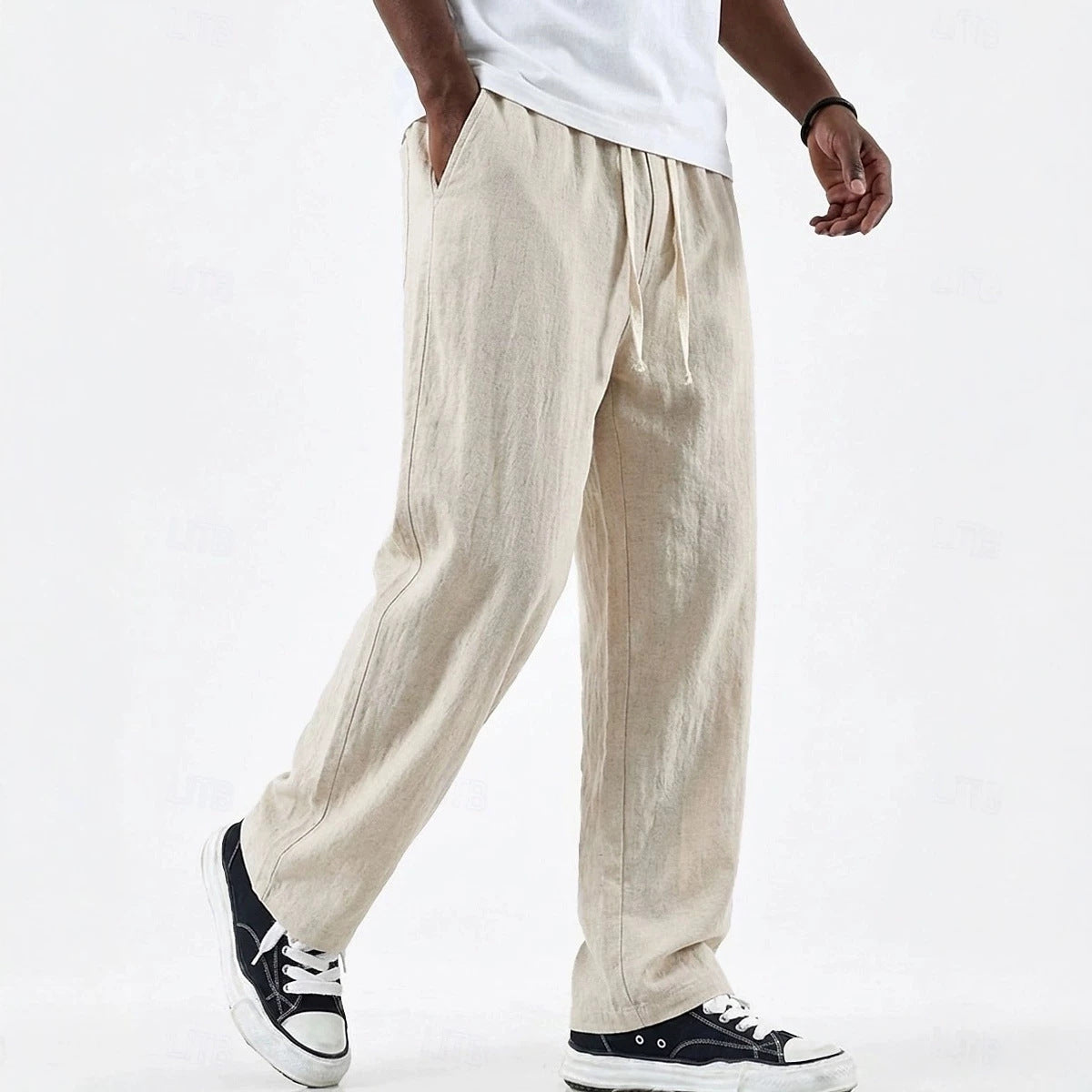 Linen Loose Pant Drawstring Cotton-Linen Casual Straight Wide leg
