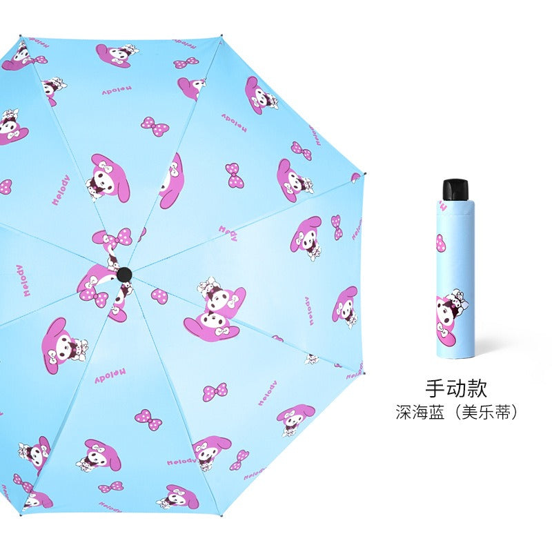 Small Fresh Rain Sun Shading Dual-Purpose Black Glue Sun Umbrella Fruit Umbrella Sunscreen Adult Automatic Triple Umbrella