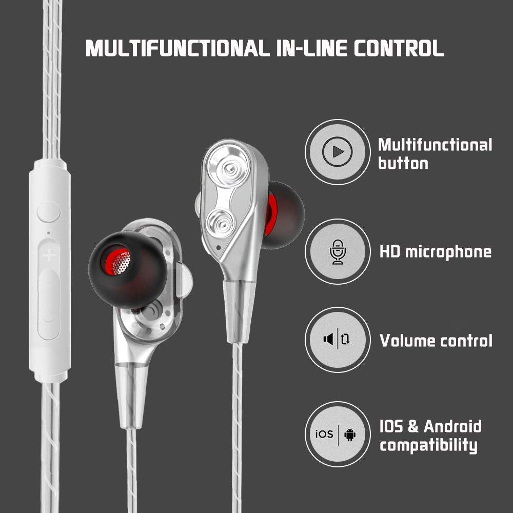 Écouteur filaire stéréo double pilotes (dual drive) – Prise 3,5 mm avec microphone