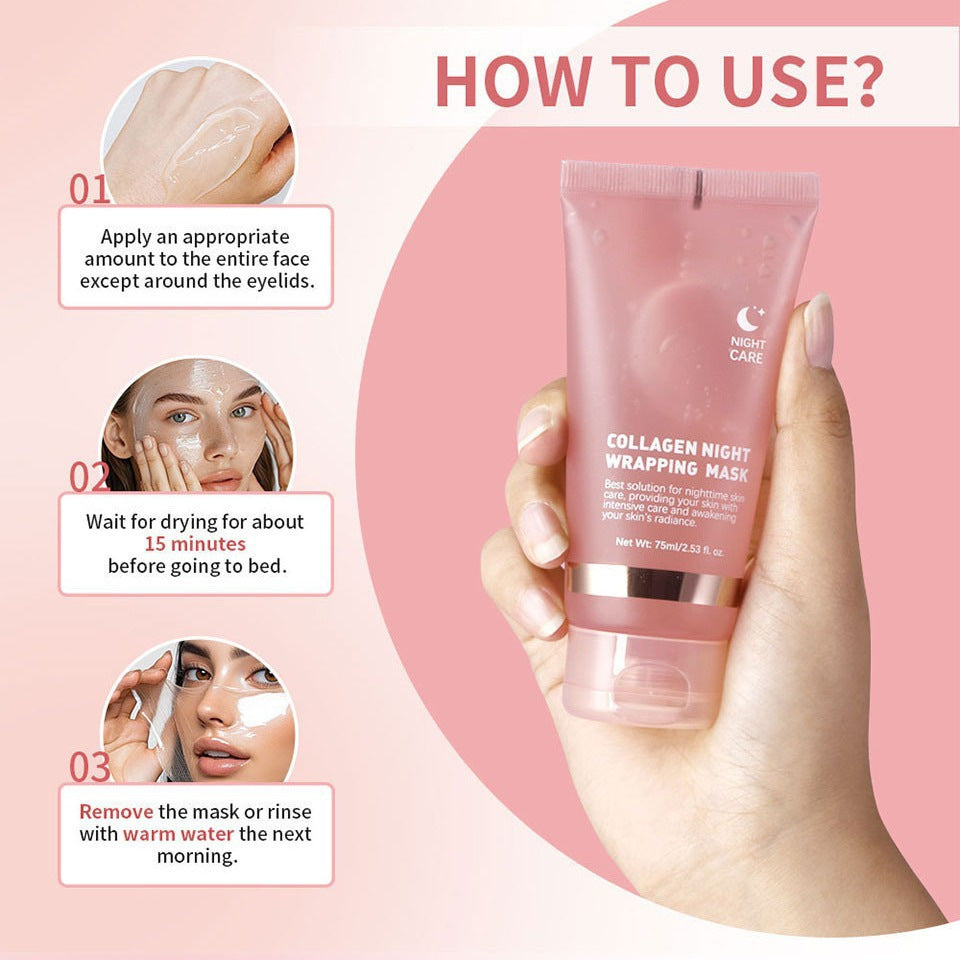 Masque de nuit enveloppant au collagène – Hydratant et moisturisant, masque étirable pour le visage