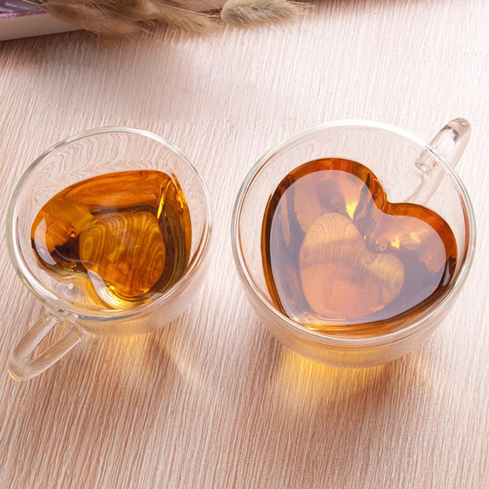 Mug en verre à double paroi 180 ml/240 ml thermorésistant en forme de cœur
