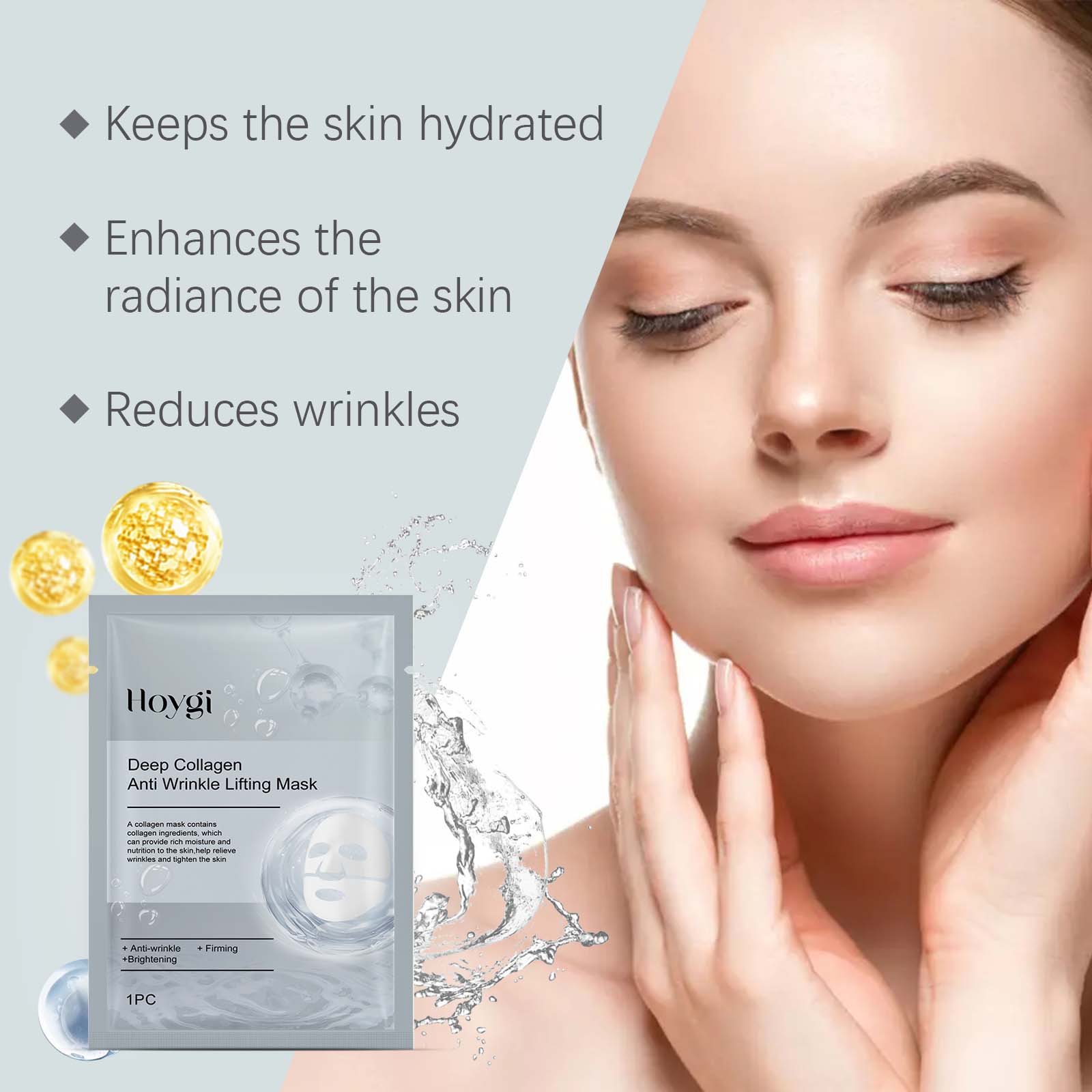 Masque anti-rides au collagène – Visage hydratant, nourrissant, raffermissant et lissant les ridules