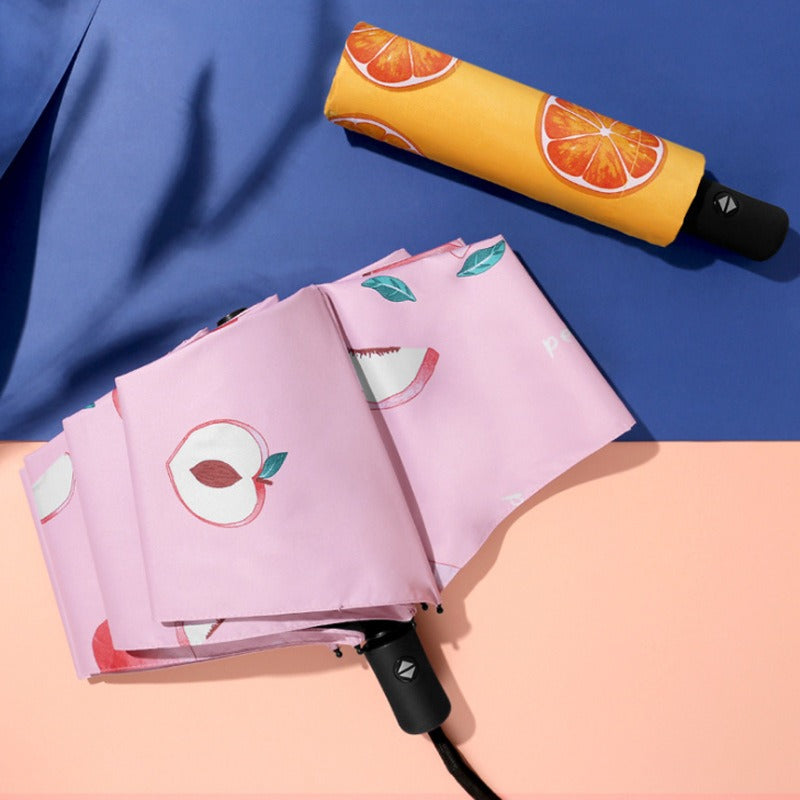 Small Fresh Rain Sun Shading Dual-Purpose Black Glue Sun Umbrella Fruit Umbrella Sunscreen Adult Automatic Triple Umbrella