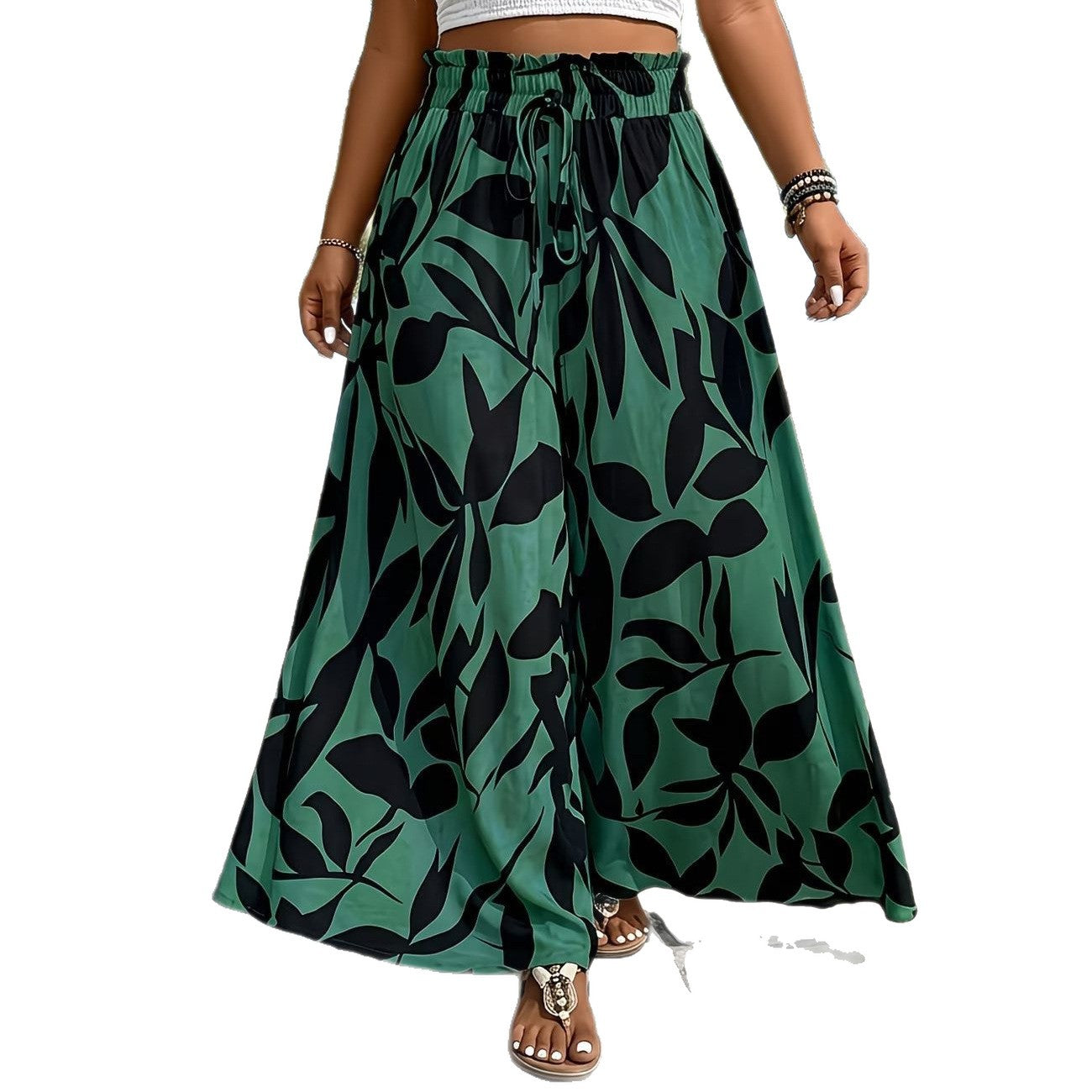 Pantalon décontracté d'été – taille haute, jambe large