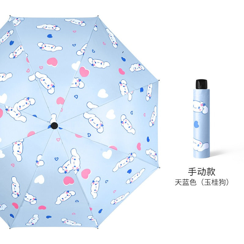 Small Fresh Rain Sun Shading Dual-Purpose Black Glue Sun Umbrella Fruit Umbrella Sunscreen Adult Automatic Triple Umbrella