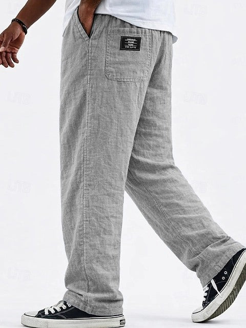 Linen Loose Pant Drawstring Cotton-Linen Casual Straight Wide leg
