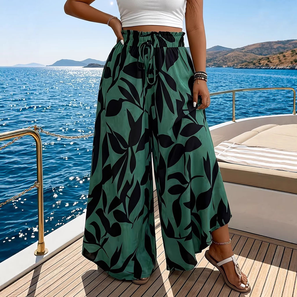 Pantalon décontracté d'été – taille haute, jambe large