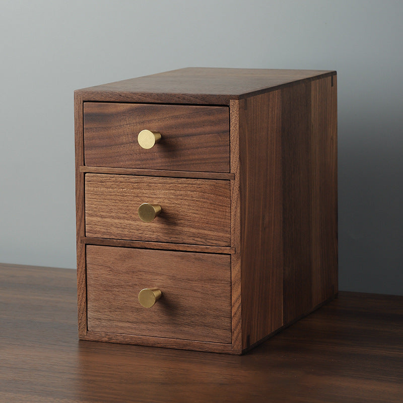 Boîte de rangement de bureau à tiroir en bois massif – Petite armoire en bois de noyer noir