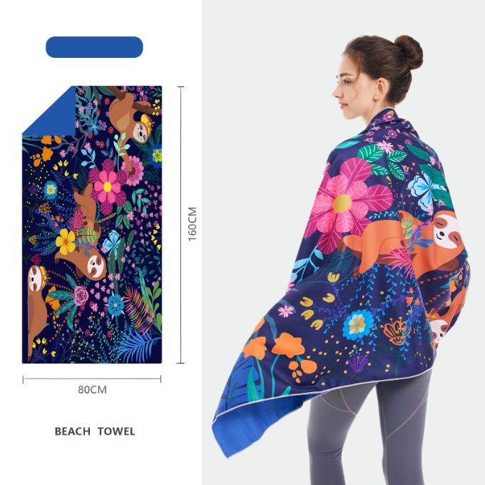 Double sided velvet microfiber beach towel absorbent and quick drying