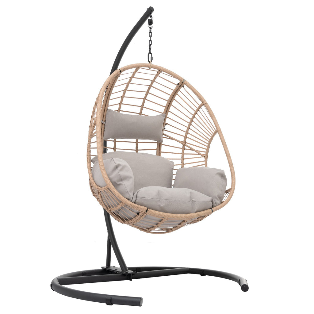 Fauteuil suspendu balançoire œuf pour usage intérieur et extérieur – Rotin couleur naturelle, avec coussin