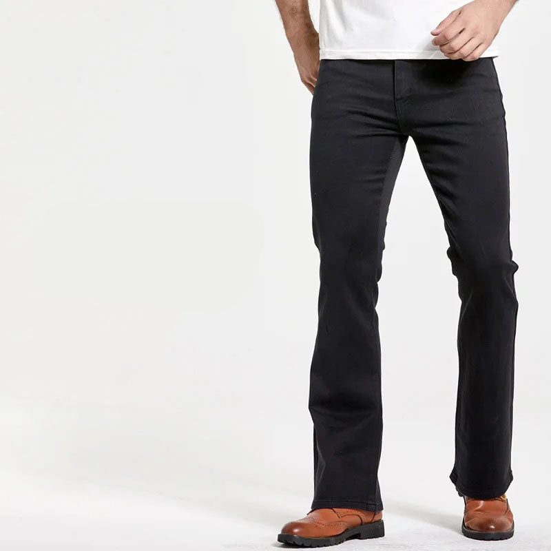 Jean homme coupe bootcut – Légèrement évasé, coupe slim, bleu et noir, pantalon stretch denim classique design