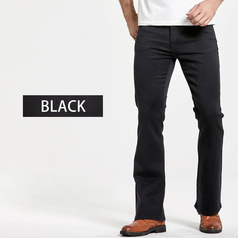 Jean homme coupe bootcut – Légèrement évasé, coupe slim, bleu et noir, pantalon stretch denim classique design