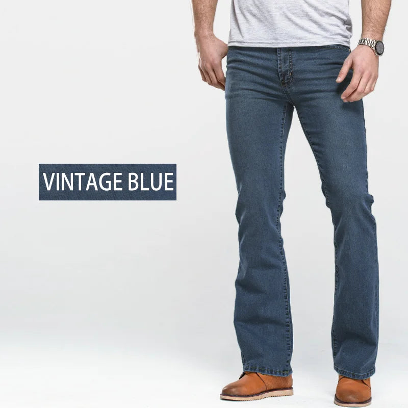 Jean homme coupe bootcut – Légèrement évasé, coupe slim, bleu et noir, pantalon stretch denim classique design