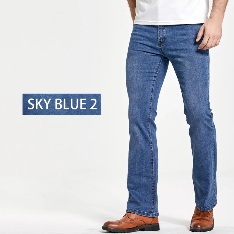 Jean homme coupe bootcut – Légèrement évasé, coupe slim, bleu et noir, pantalon stretch denim classique design