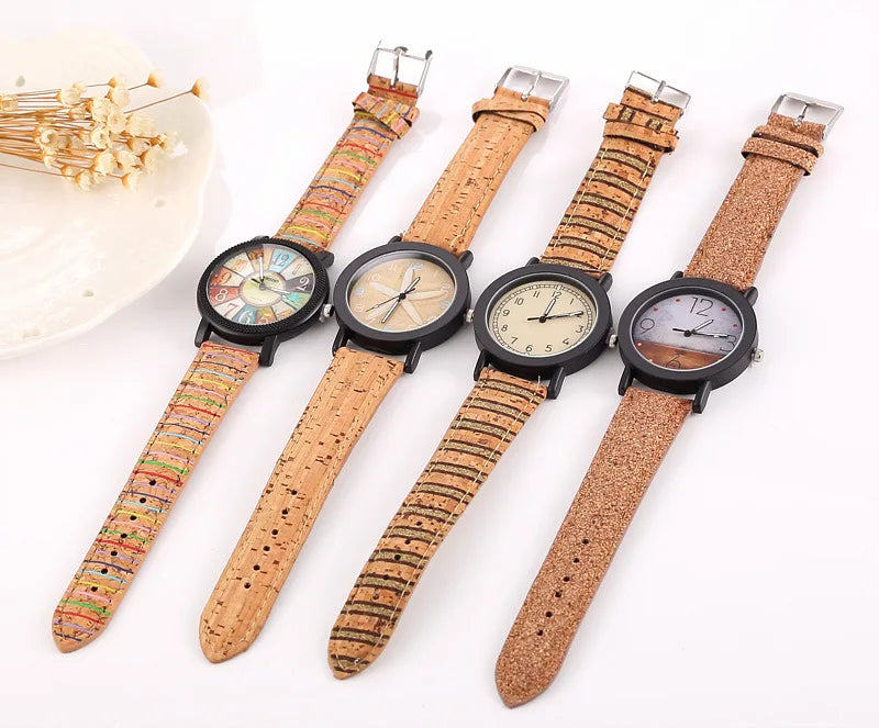 New flower surface wood grain leather Unisex watch quartz