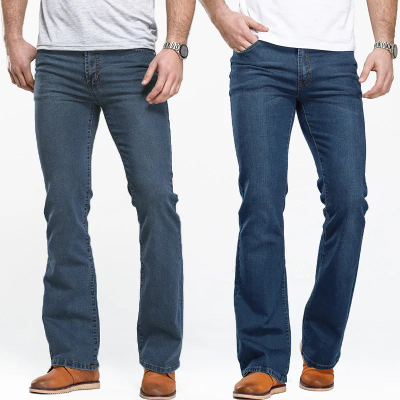 Jean homme coupe bootcut – Légèrement évasé, coupe slim, bleu et noir, pantalon stretch denim classique design