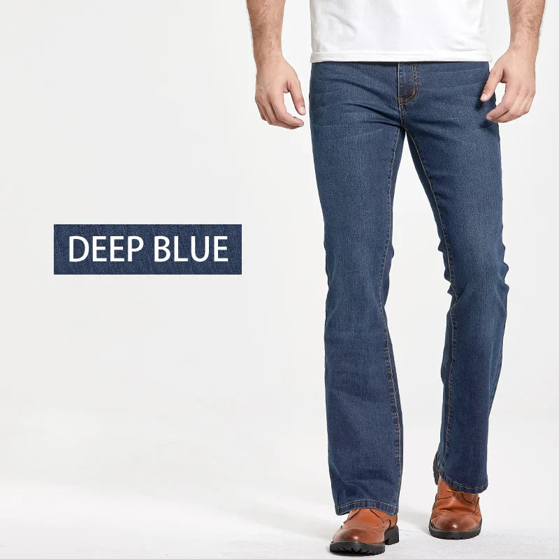 Jean homme coupe bootcut – Légèrement évasé, coupe slim, bleu et noir, pantalon stretch denim classique design