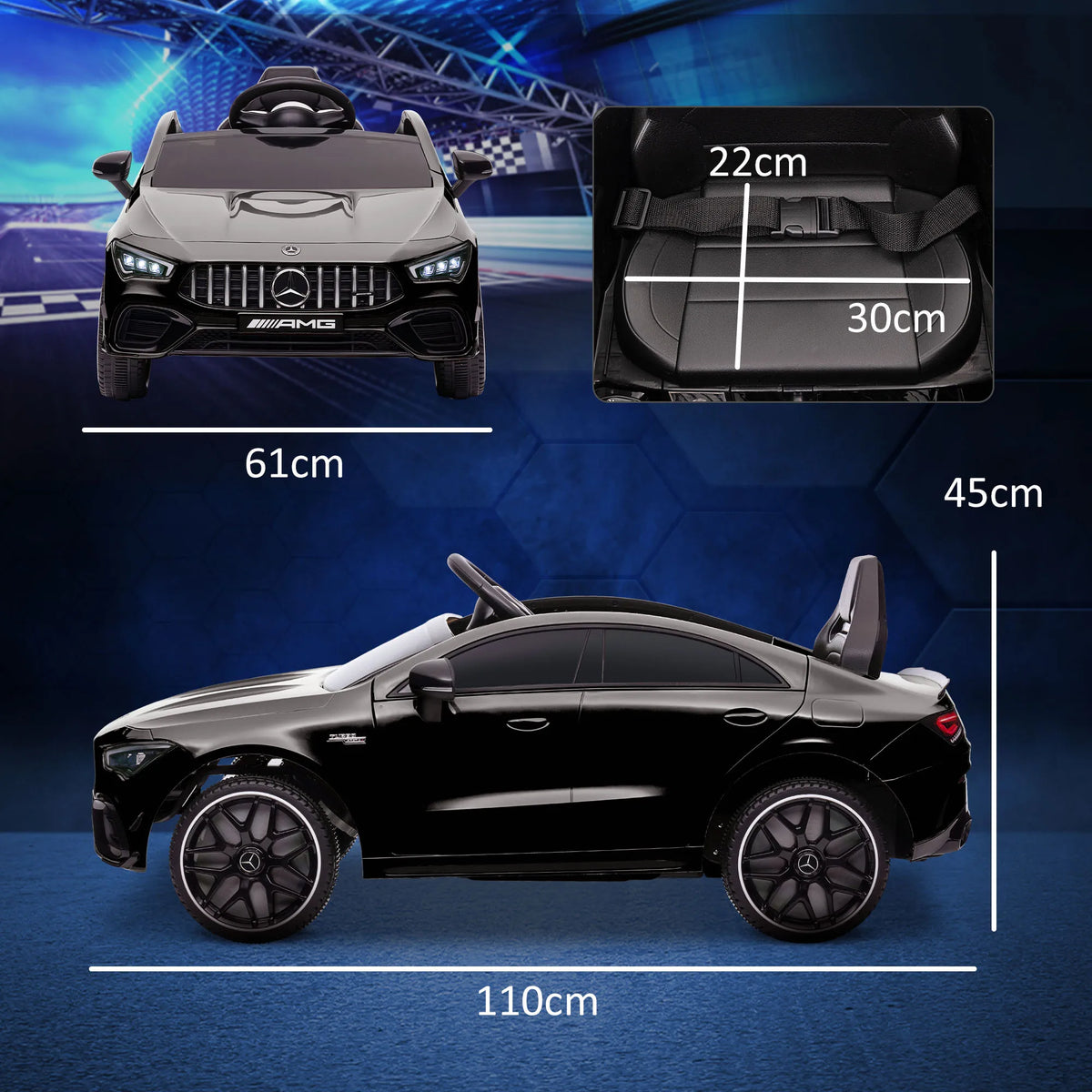 Voiture électrique enfant AIYAPLAY – Mercedes-Benz AMG CLA 45, batterie 12V, 2 moteurs électriques, pour enfants de 3 à 6 ans