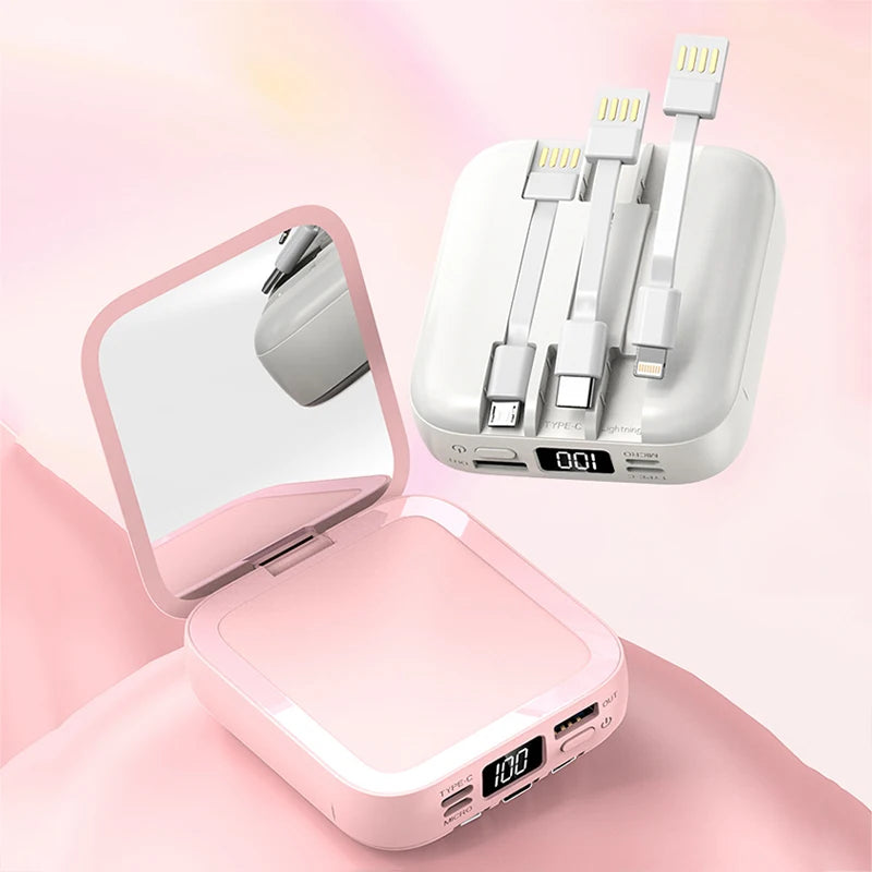 20000mAh Power Bank with Makeup Mirror Portable Charger Digital Display Power Bank External Battery for iPhone 17 & Android