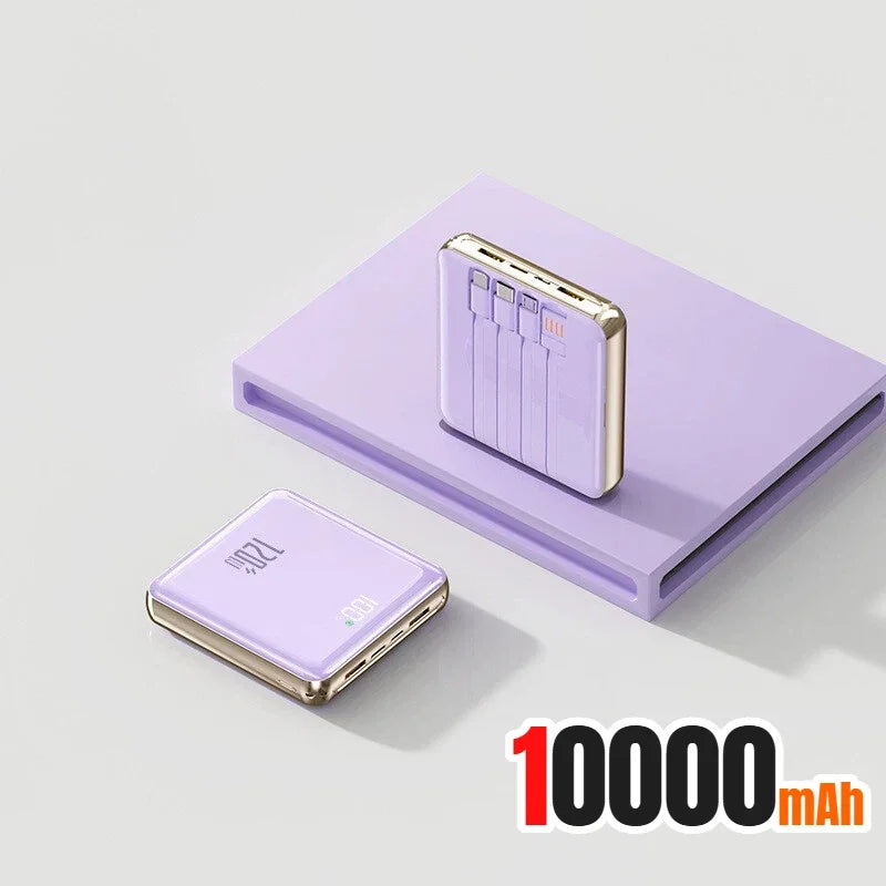 Lenovo 500000mAh Thin Mini Power Bank Large Capacity Super Fast Charging External Battery Built-in 4 Cables for IPhone and Android