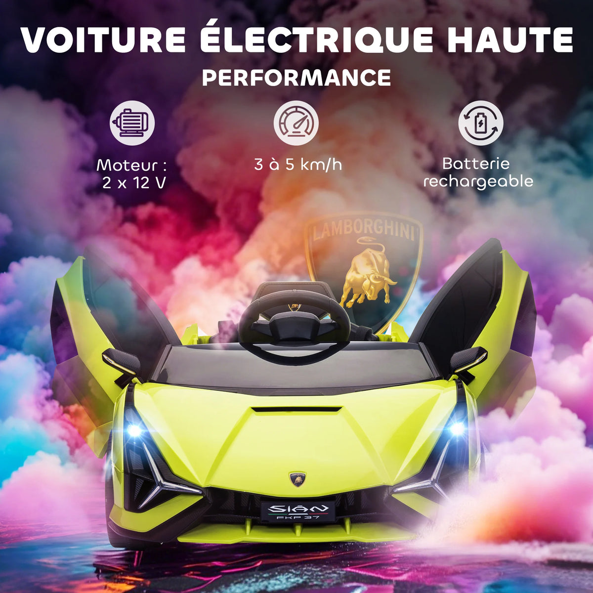 Voiture électrique enfant HOMCOM – Lamborghini Sian, 12 V, vitesse max. 5 km/h, avec télécommande 2,4G