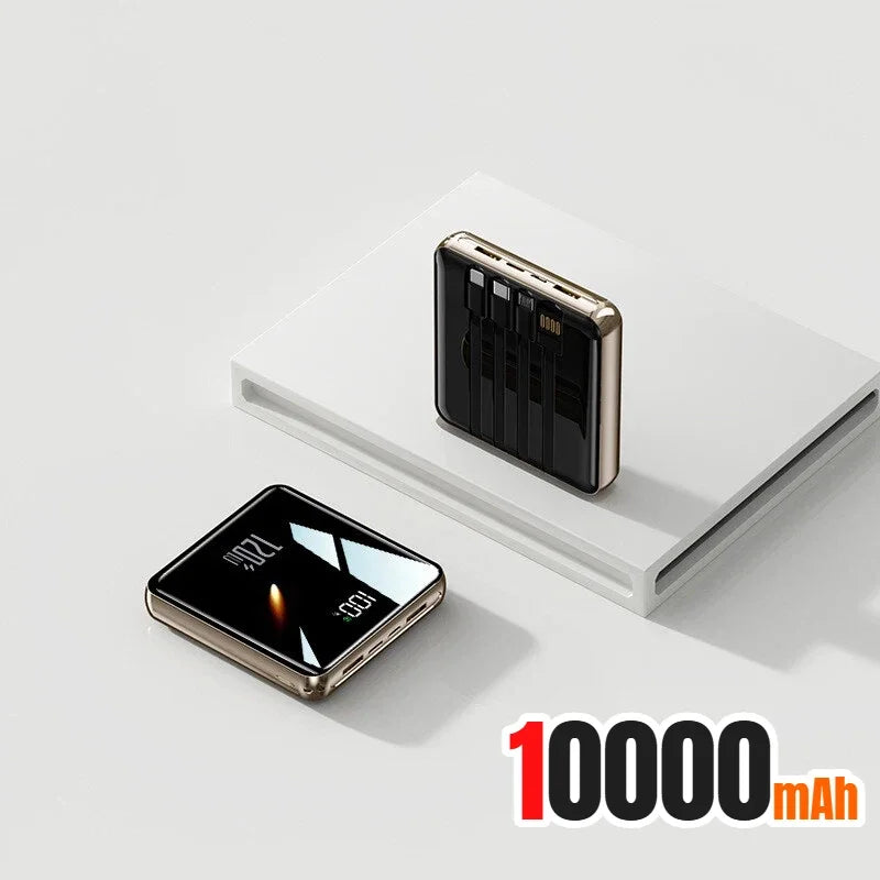 Lenovo 500000mAh Thin Mini Power Bank Large Capacity Super Fast Charging External Battery Built-in 4 Cables for IPhone and Android