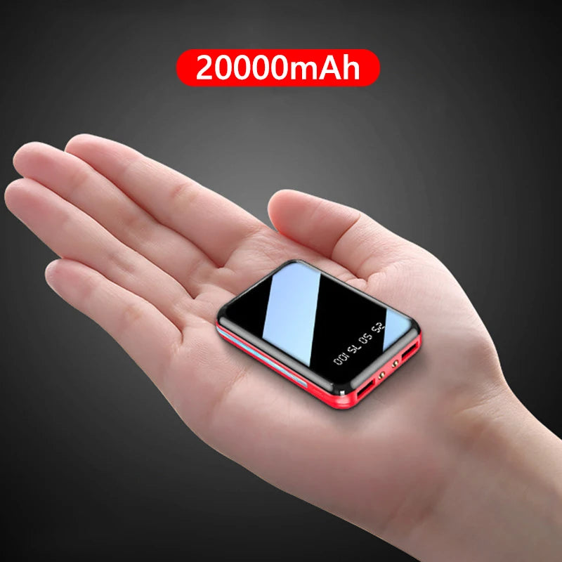 20000mAh Mini Power Bank Portable Charger Mirror Screen LED Digital Powerbank External Battery for iPhone & Android