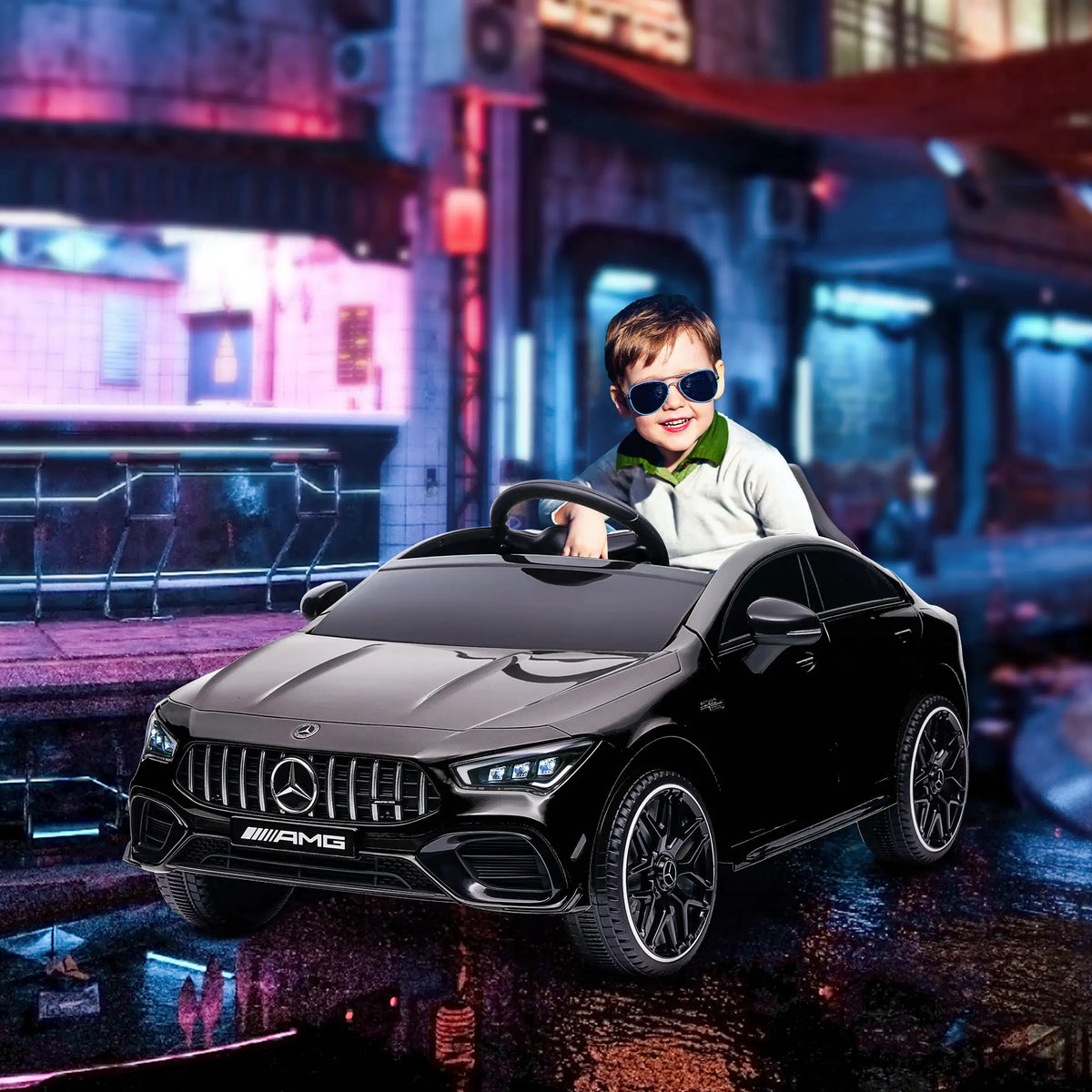 Voiture électrique enfant AIYAPLAY – Mercedes-Benz AMG CLA 45, batterie 12V, 2 moteurs électriques, pour enfants de 3 à 6 ans