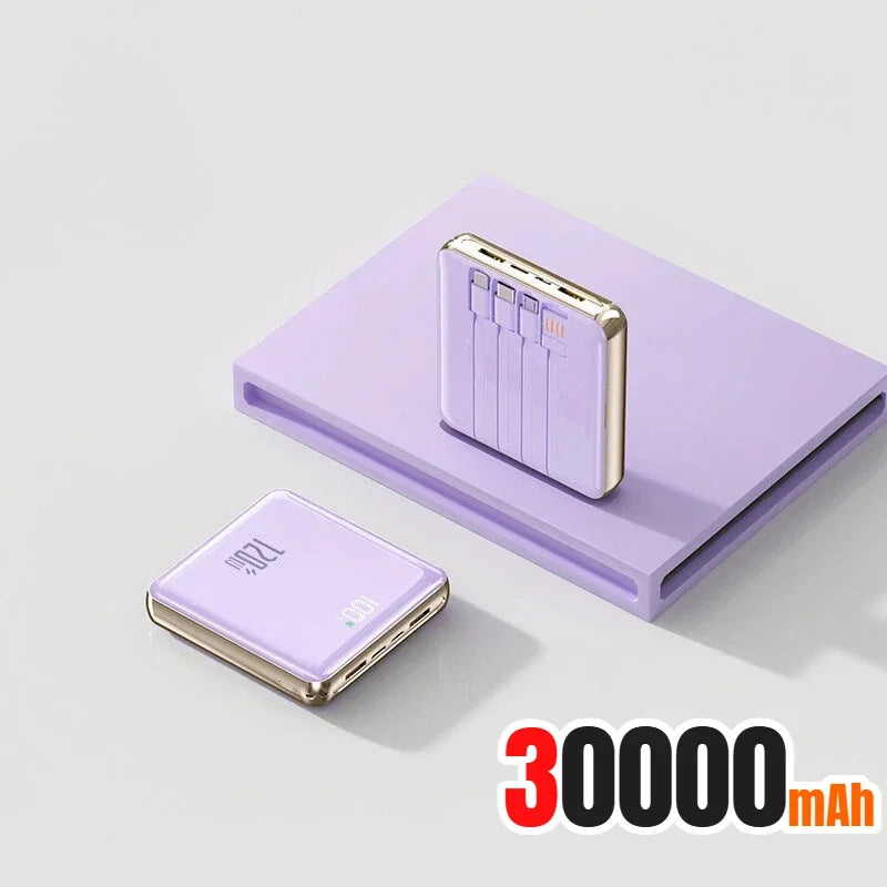 Lenovo 500000mAh Thin Mini Power Bank Large Capacity Super Fast Charging External Battery Built-in 4 Cables for IPhone and Android