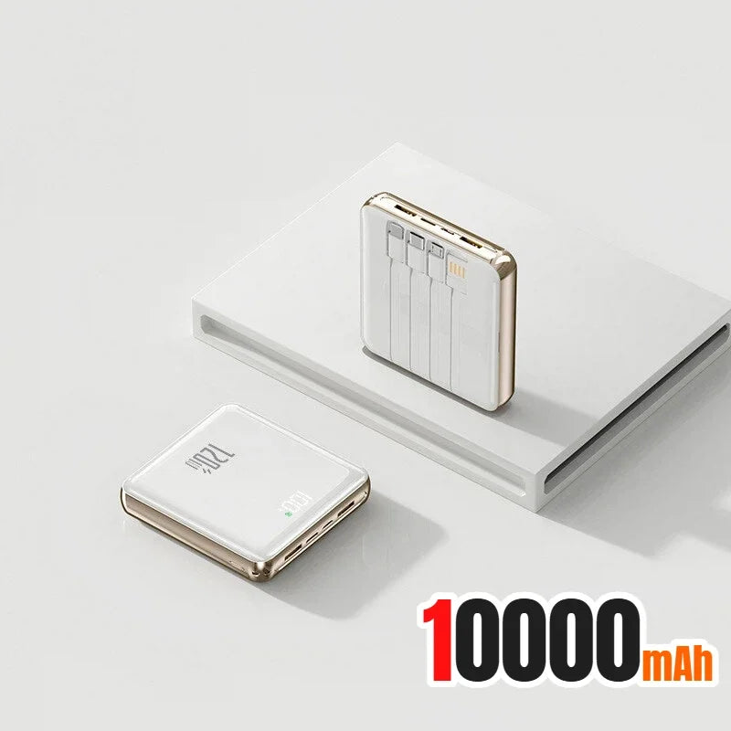 Lenovo 500000mAh Thin Mini Power Bank Large Capacity Super Fast Charging External Battery Built-in 4 Cables for IPhone and Android