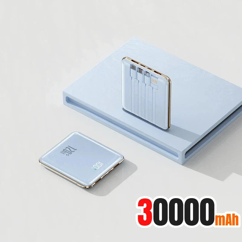Lenovo 500000mAh Thin Mini Power Bank Large Capacity Super Fast Charging External Battery Built-in 4 Cables for IPhone and Android