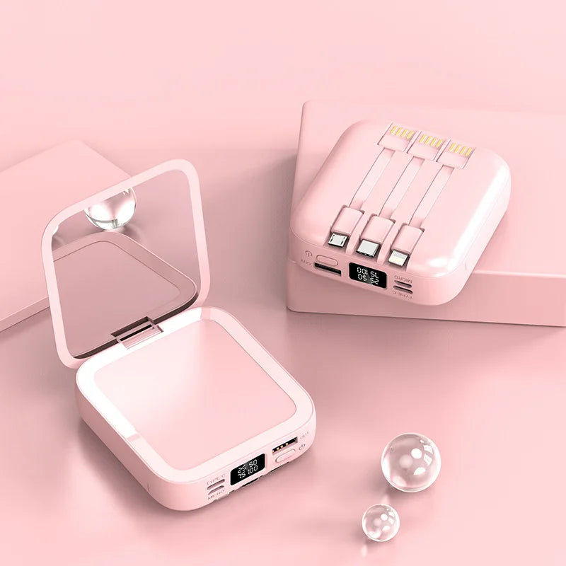 20000mAh Power Bank with Makeup Mirror Portable Charger Digital Display Power Bank External Battery for iPhone 17 & Android