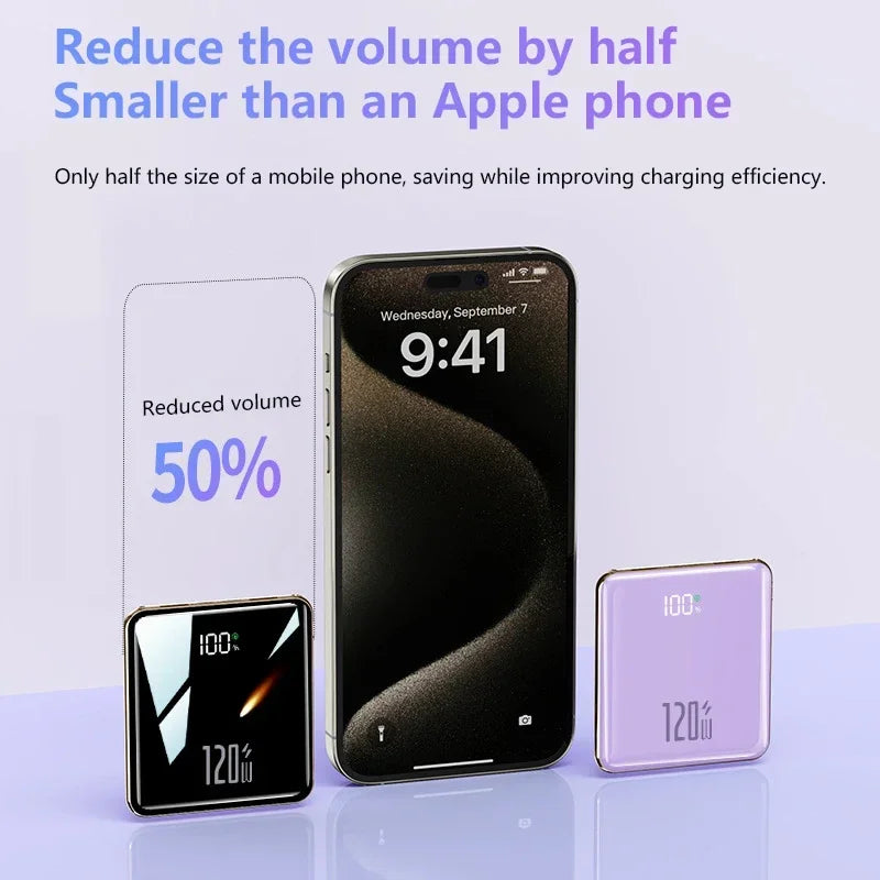 Lenovo 500000mAh Thin Mini Power Bank Large Capacity Super Fast Charging External Battery Built-in 4 Cables for IPhone and Android