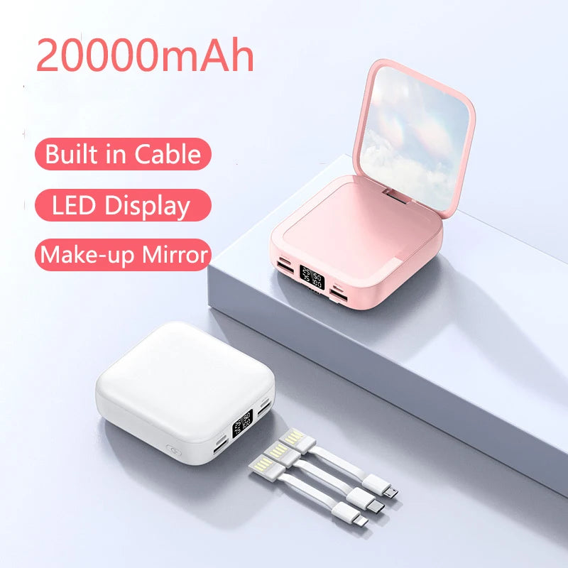 20000mAh Power Bank with Makeup Mirror Portable Charger Digital Display Power Bank External Battery for iPhone 17 & Android