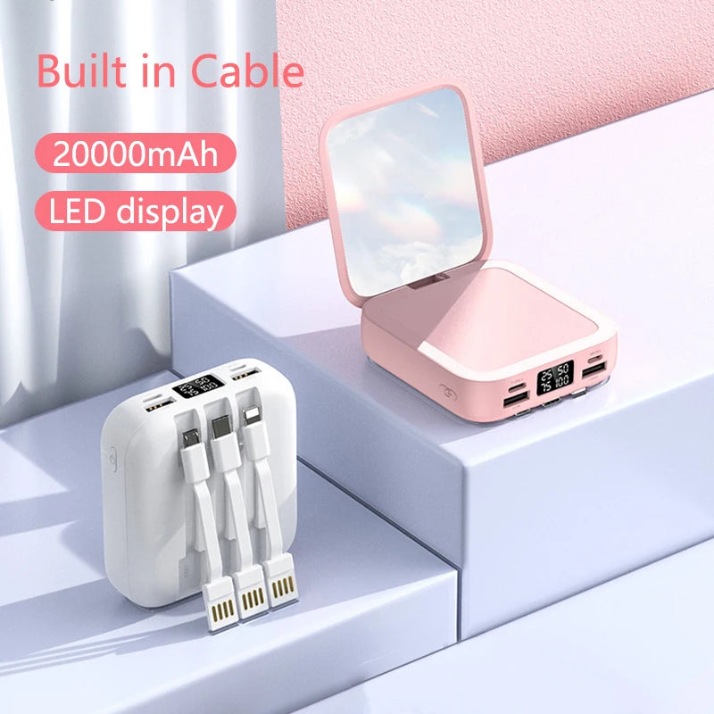 20000mAh Power Bank with Makeup Mirror Portable Charger Digital Display Power Bank External Battery for iPhone 17 & Android