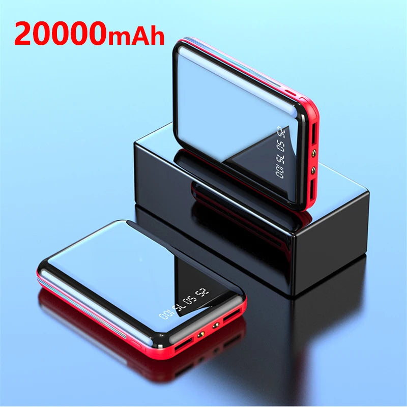 20000mAh Mini Power Bank Portable Charger Mirror Screen LED Digital Powerbank External Battery for iPhone & Android