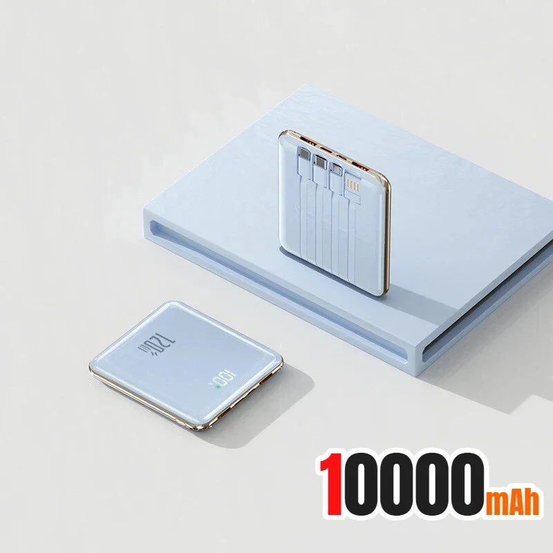 Lenovo 500000mAh Thin Mini Power Bank Large Capacity Super Fast Charging External Battery Built-in 4 Cables for IPhone and Android
