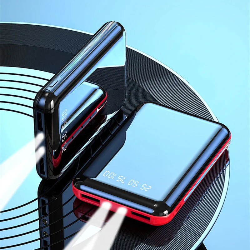 20000mAh Mini Power Bank Portable Charger Mirror Screen LED Digital Powerbank External Battery for iPhone & Android