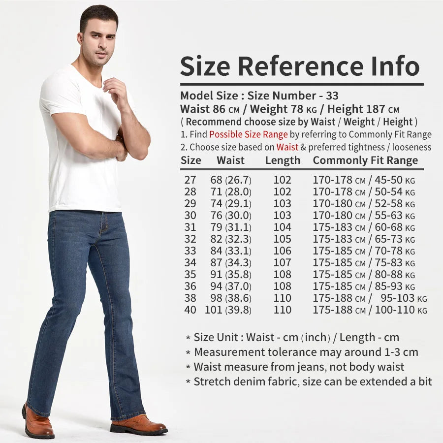 Jean homme coupe bootcut – Légèrement évasé, coupe slim, bleu et noir, pantalon stretch denim classique design