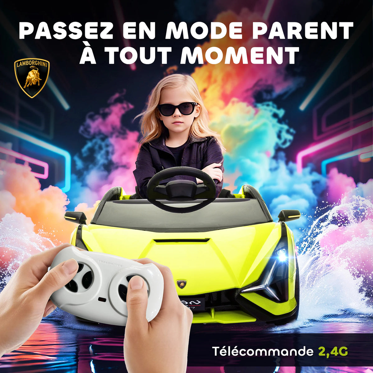 Voiture électrique enfant HOMCOM – Lamborghini Sian, 12 V, vitesse max. 5 km/h, avec télécommande 2,4G