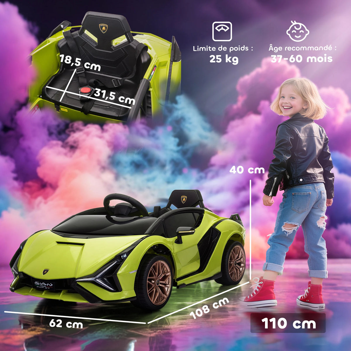 Voiture électrique enfant HOMCOM – Lamborghini Sian, 12 V, vitesse max. 5 km/h, avec télécommande 2,4G