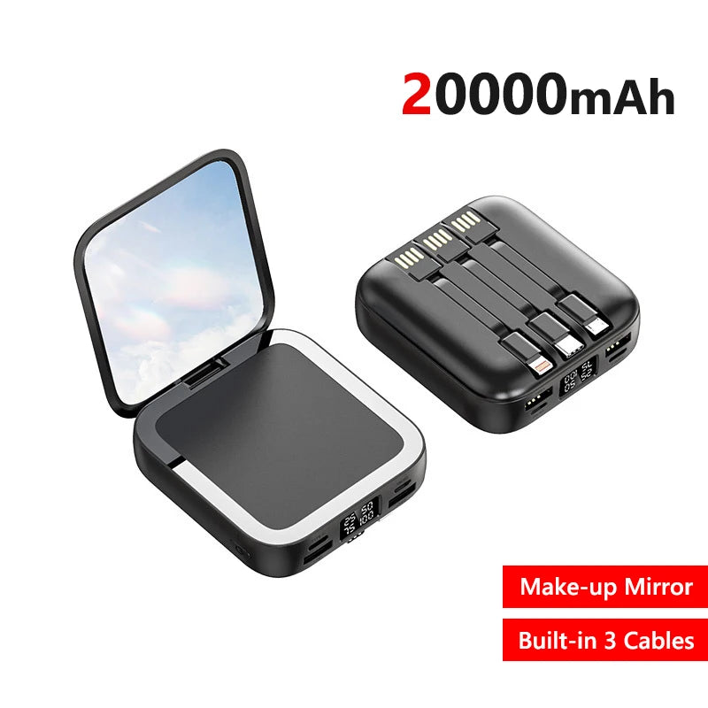 20000mAh Power Bank with Makeup Mirror Portable Charger Digital Display Power Bank External Battery for iPhone 17 & Android